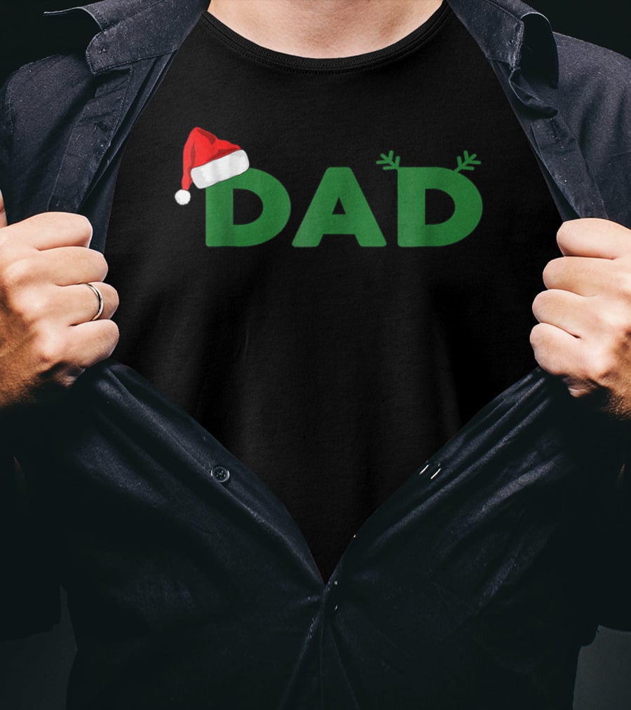 Dad Christmas Family Matching Santa Hat Reindeer Antlers T-Shirt