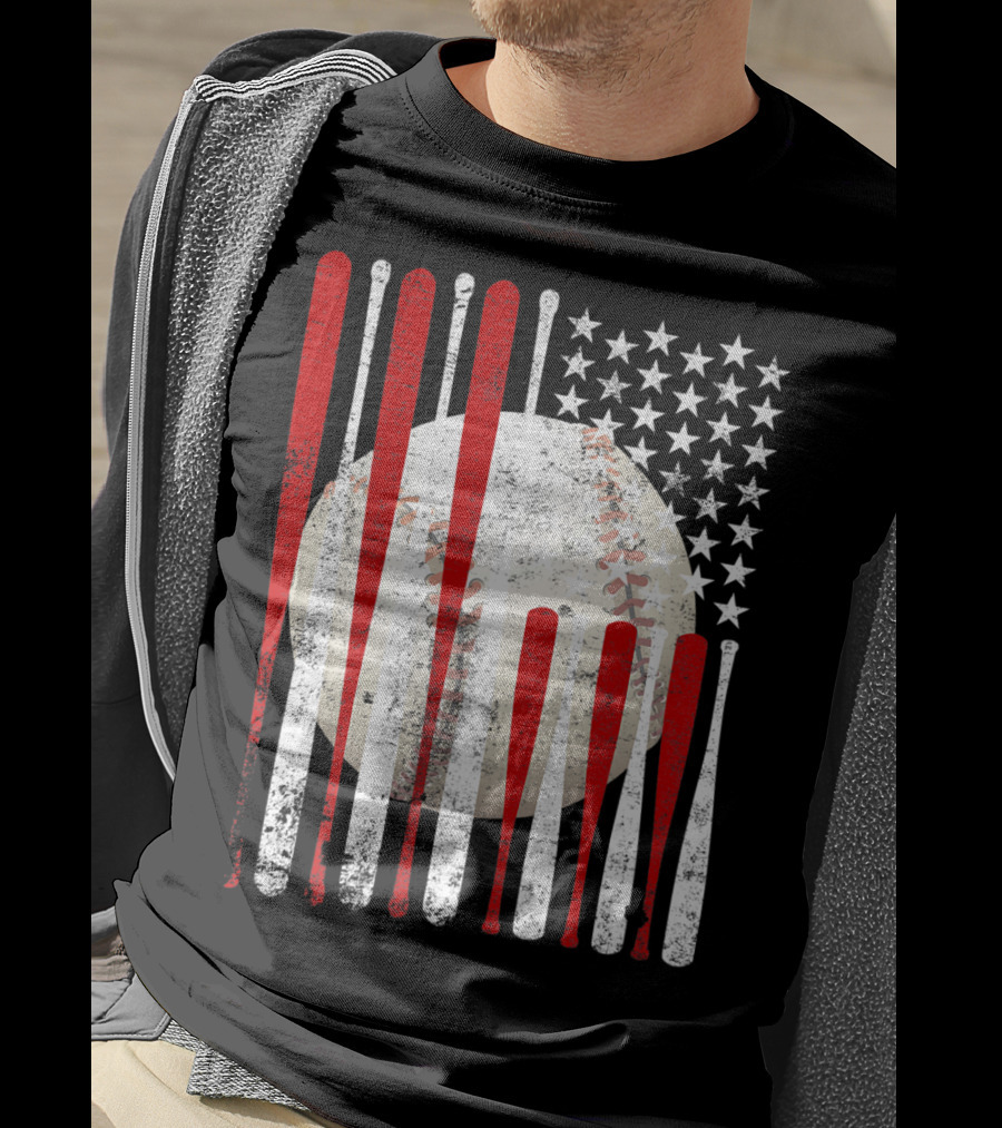 Vintage American Flag Baseball Bat Stars And Stripes Tee86 T-Shirt