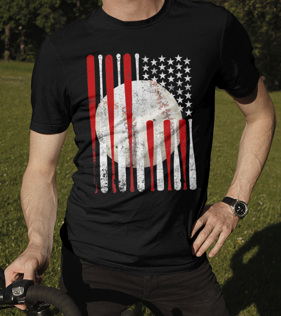 Vintage American Flag Baseball Bat Stars And Stripes Tee86 T-Shirt