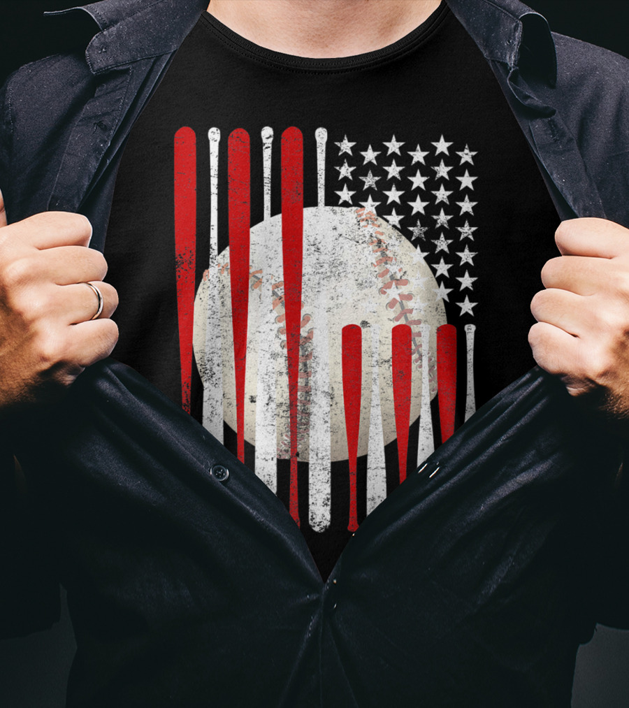 Vintage American Flag Baseball Bat Stars And Stripes Tee86 T-Shirt