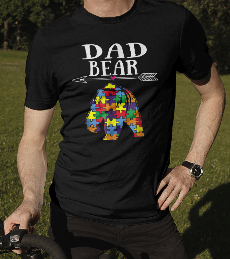 Dad Bear Autism Awareness Puzzle Pieces Arrow T-Shirt