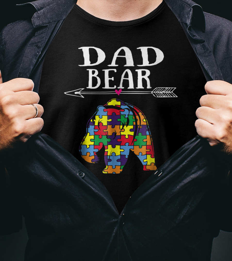 Dad Bear Autism Awareness Puzzle Pieces Arrow T-Shirt