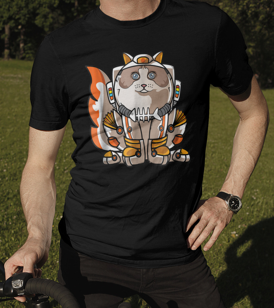Christmas Space Ragdoll Suit Cat Astronaut With Fish Bone Helmet T-Shirt