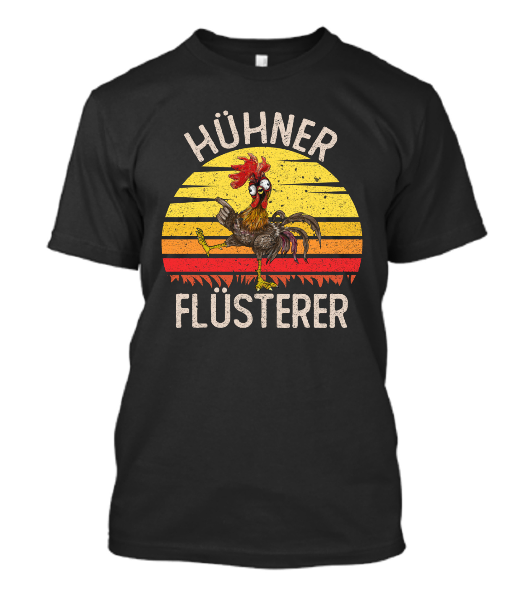 HÜHNER FLÜSTERER Retro Sunset Chicken T-Shirt