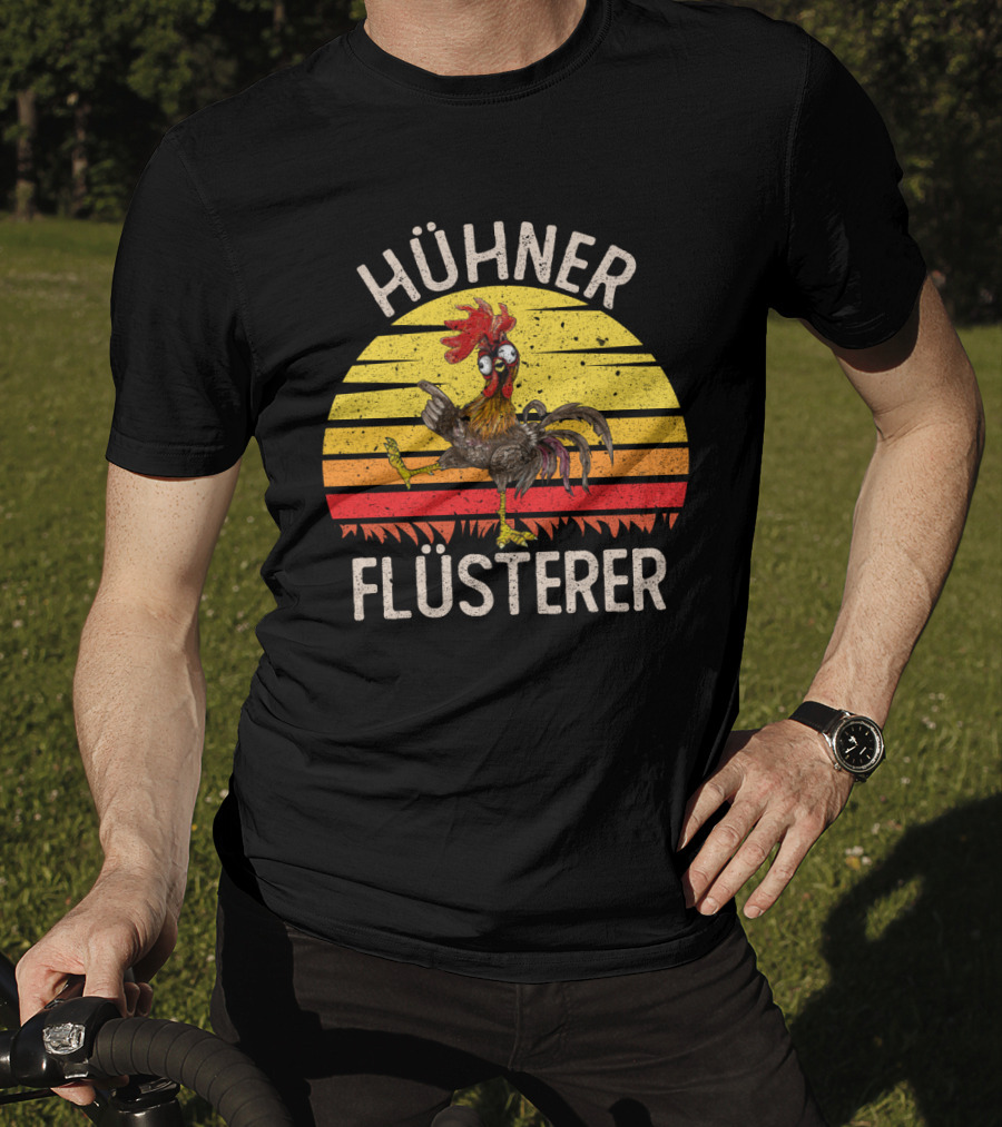 HÜHNER FLÜSTERER Retro Sunset Chicken T-Shirt