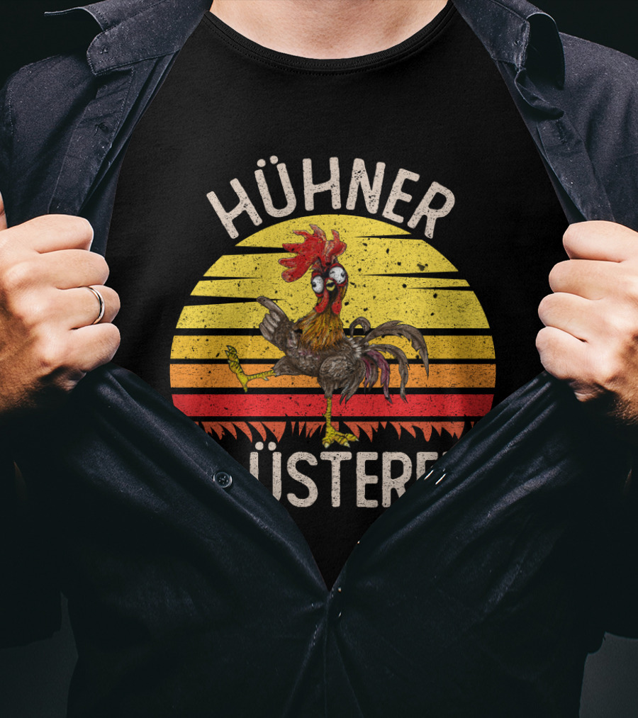 HÜHNER FLÜSTERER Retro Sunset Chicken T-Shirt