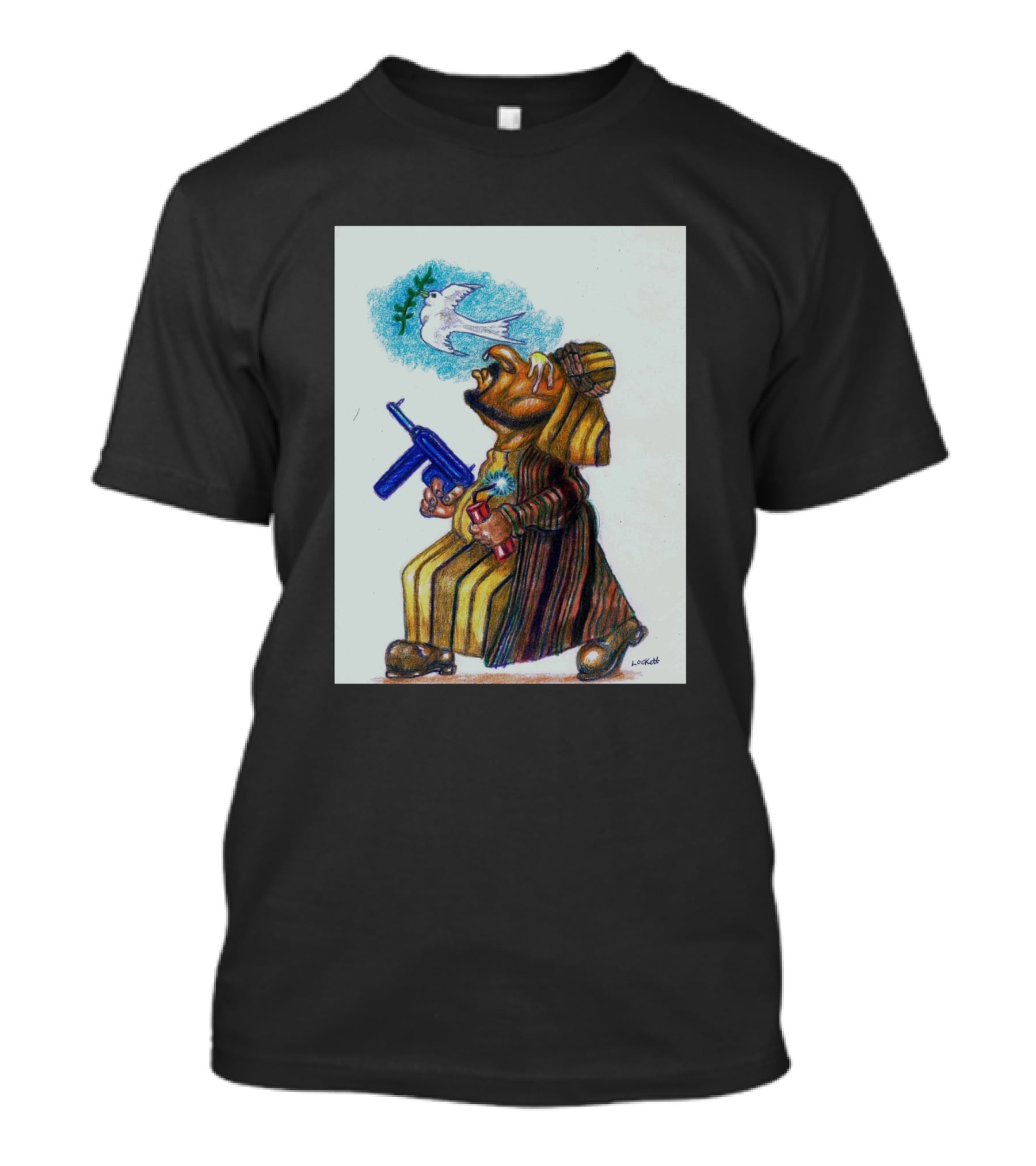 A Terrorist Act Cartoon Character Holding Gun And Dove Balloon T-Shirt