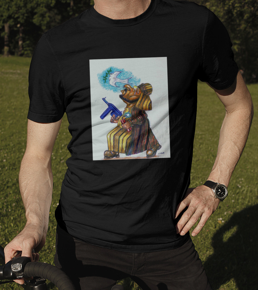 A Terrorist Act Cartoon Character Holding Gun And Dove Balloon T-Shirt