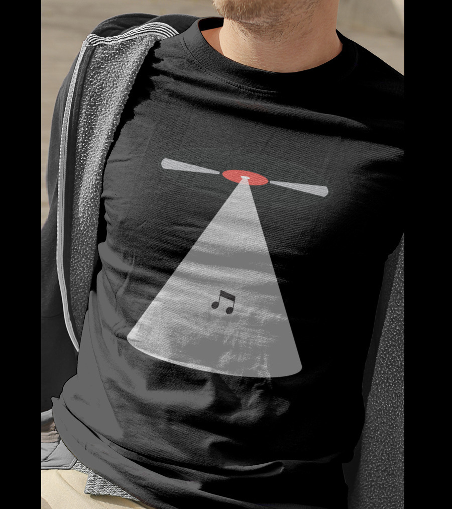 Abduction Vinyl Record UFO Beaming Up Music Note T-Shirt
