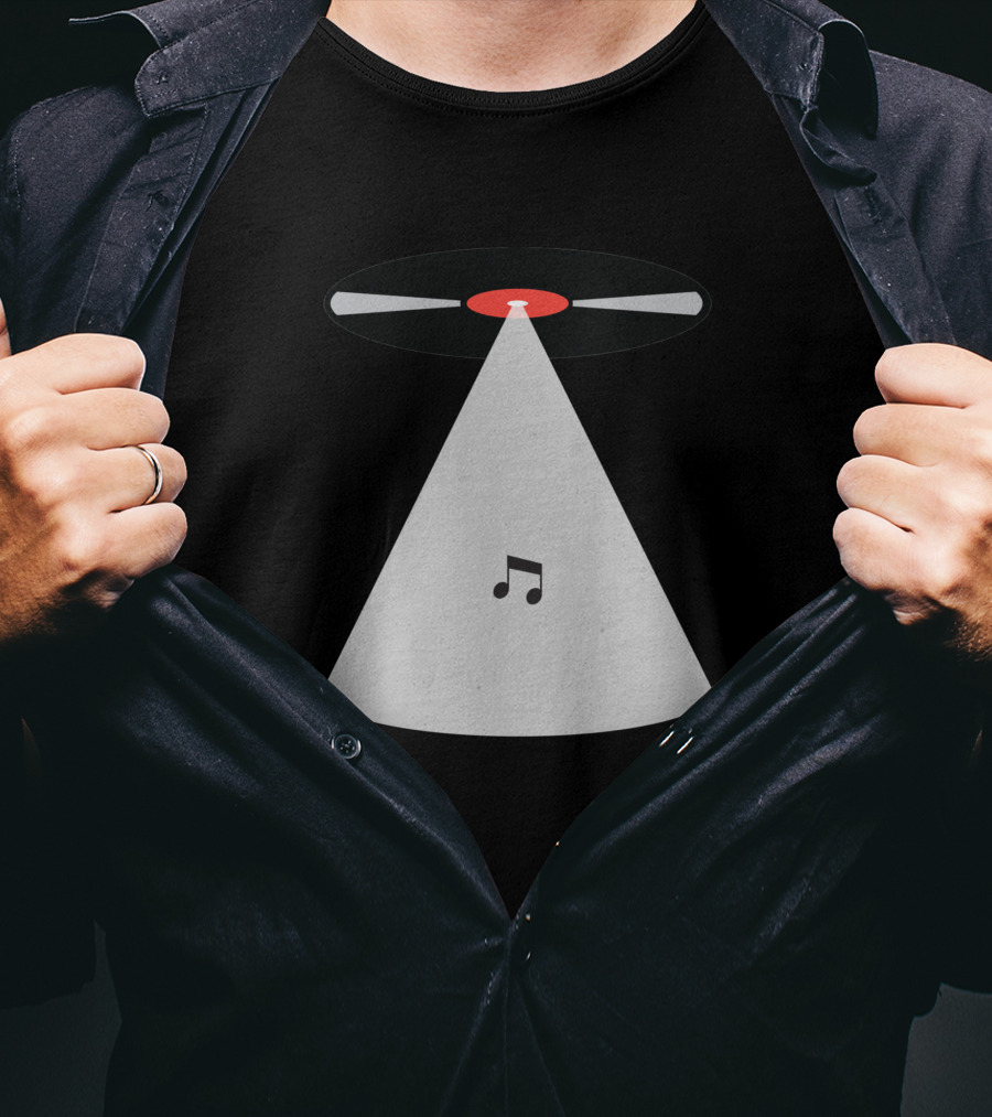 Abduction Vinyl Record UFO Beaming Up Music Note T-Shirt