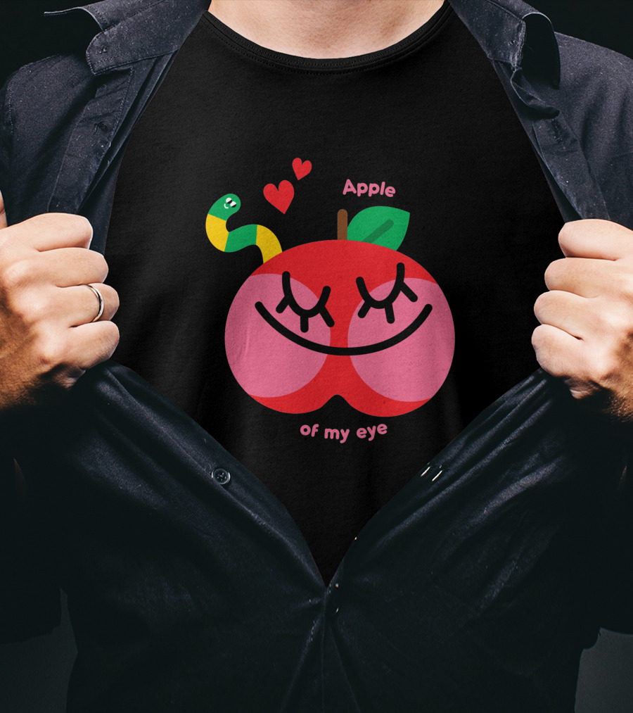 Apple Of My Eye Cute Smiling Apple With Colorful Snake And Hearts T-Shirt