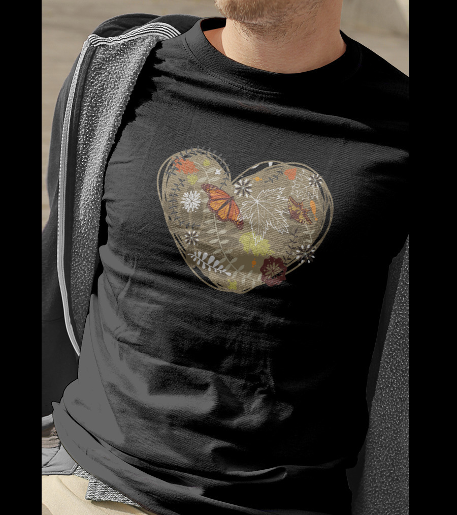 Autumn Heart Leaves And Butterflies 1681523 T-Shirt