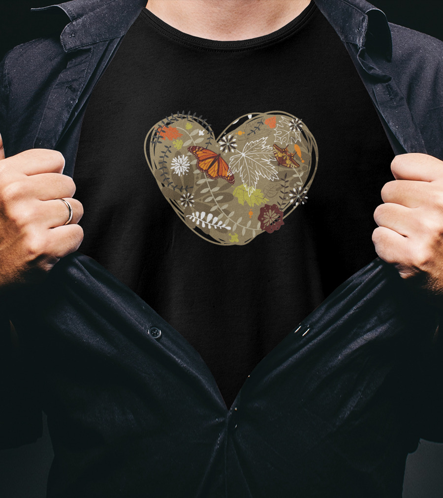Autumn Heart Leaves And Butterflies 1681523 T-Shirt