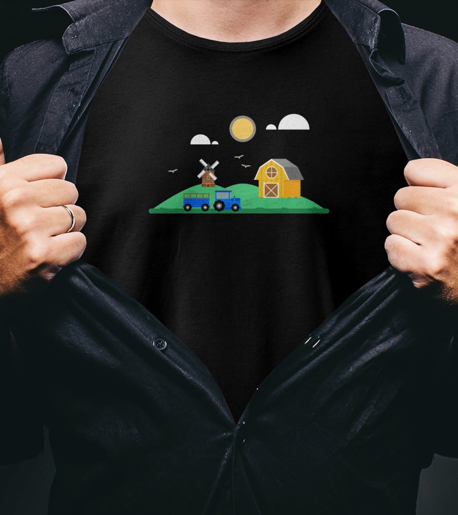 Barn Scape 392814 Windmill Barn Farm Scene T-Shirt