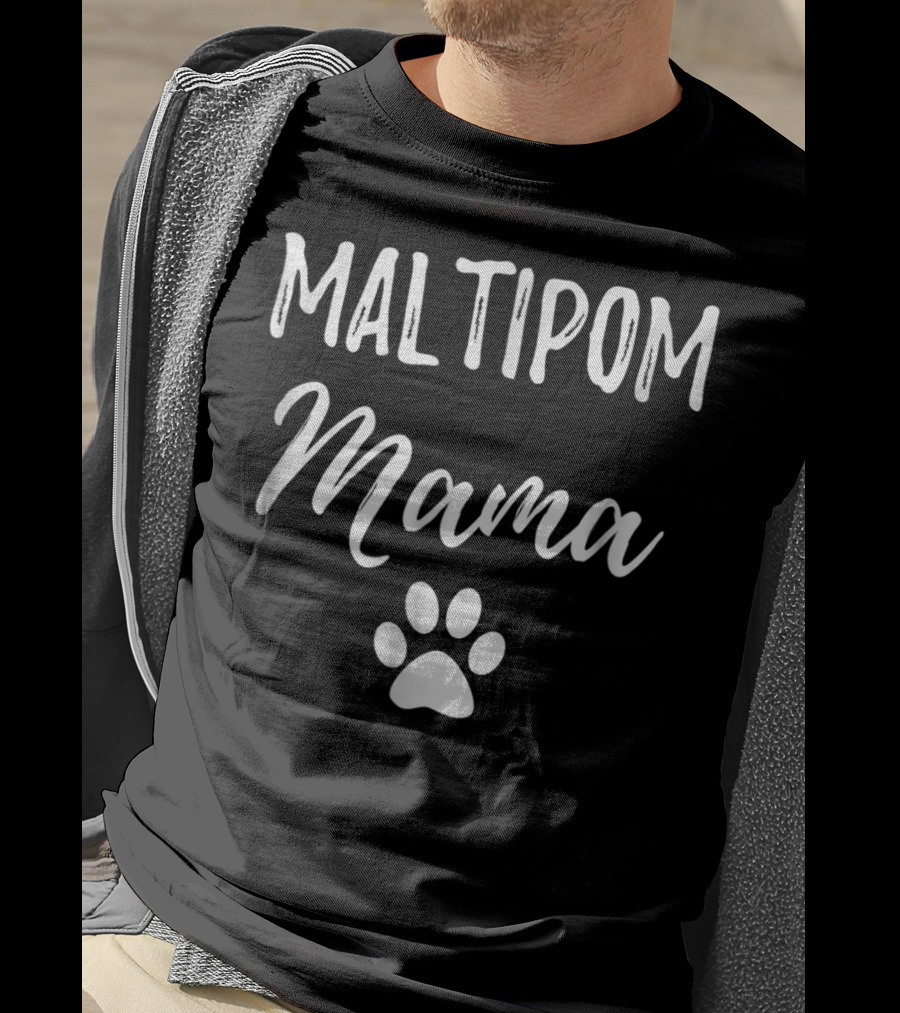 Maltipom Mama Paw Print Funny Dog T-Shirt