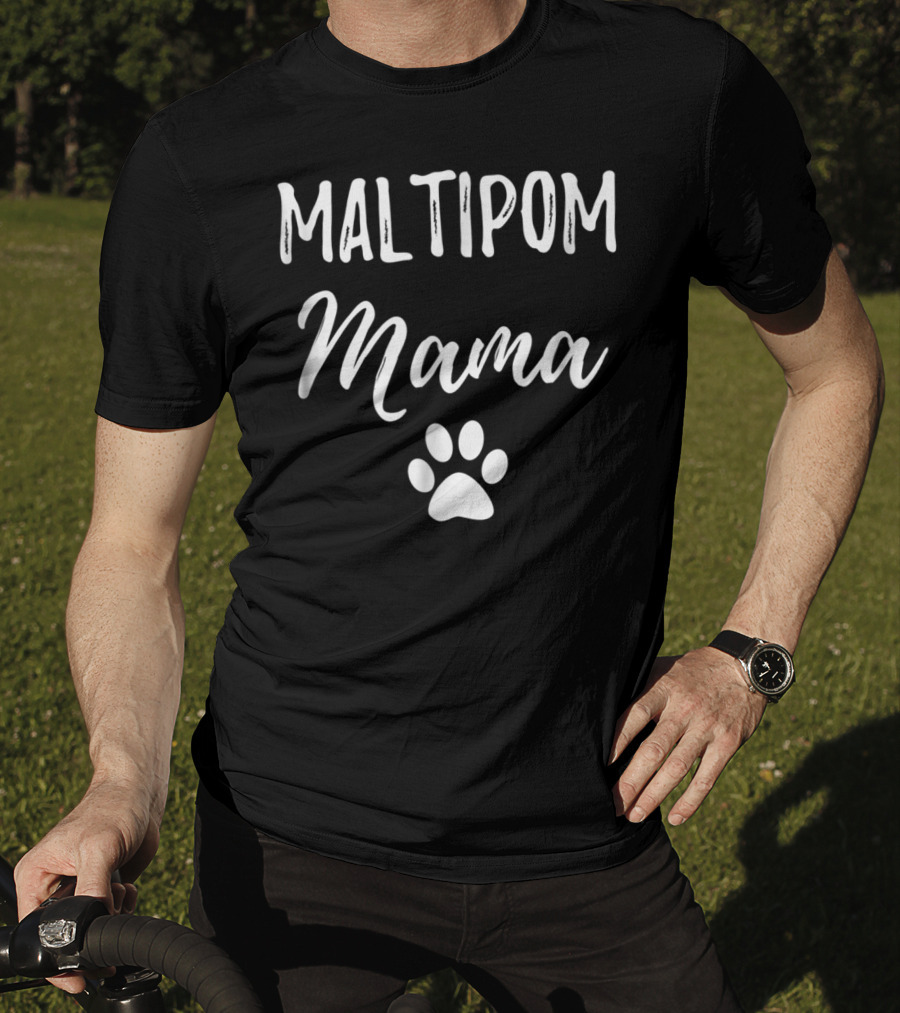 Maltipom Mama Paw Print Funny Dog T-Shirt