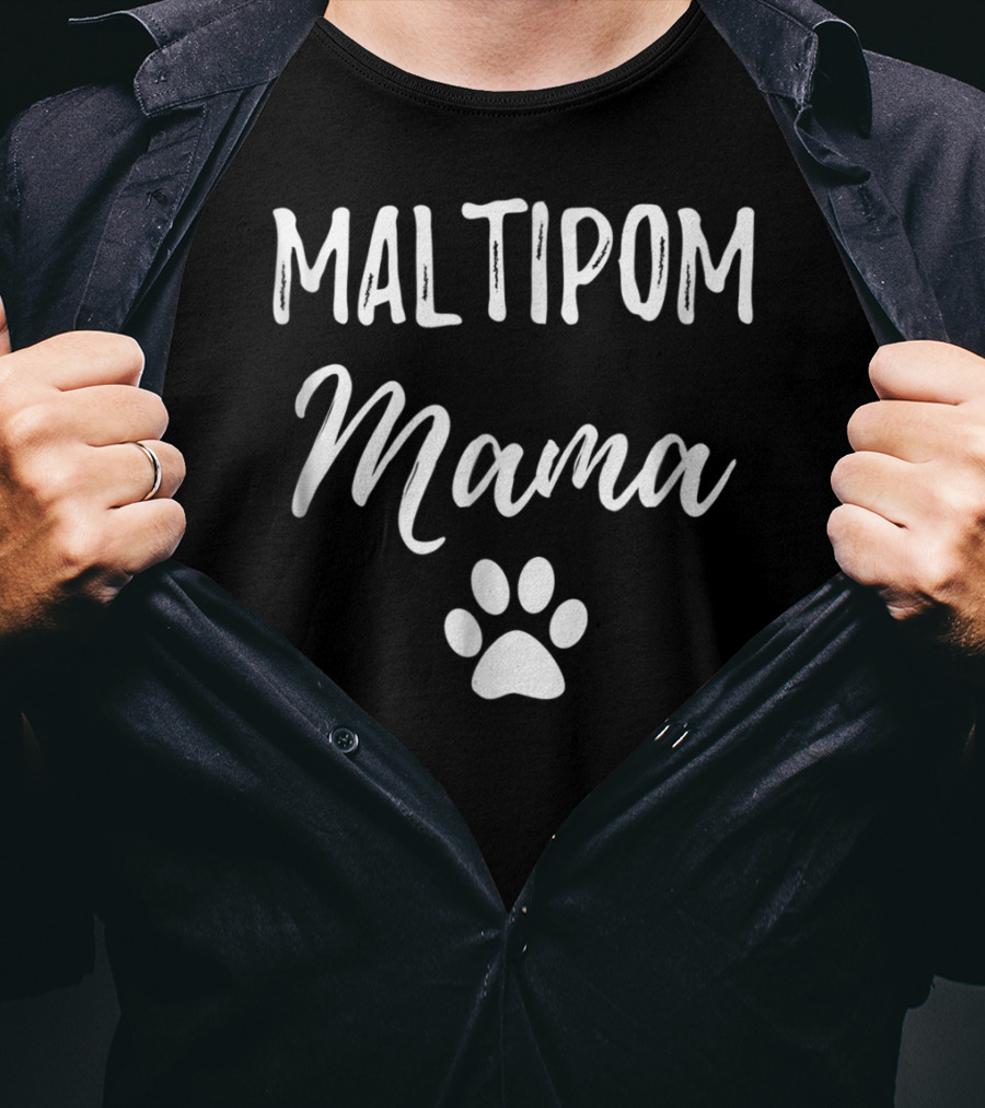 Maltipom Mama Paw Print Funny Dog T-Shirt