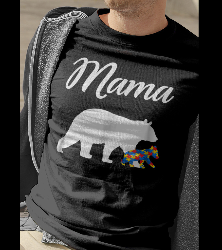 Mama Bear With Puzzle Autism Mom Cute23 T-Shirt