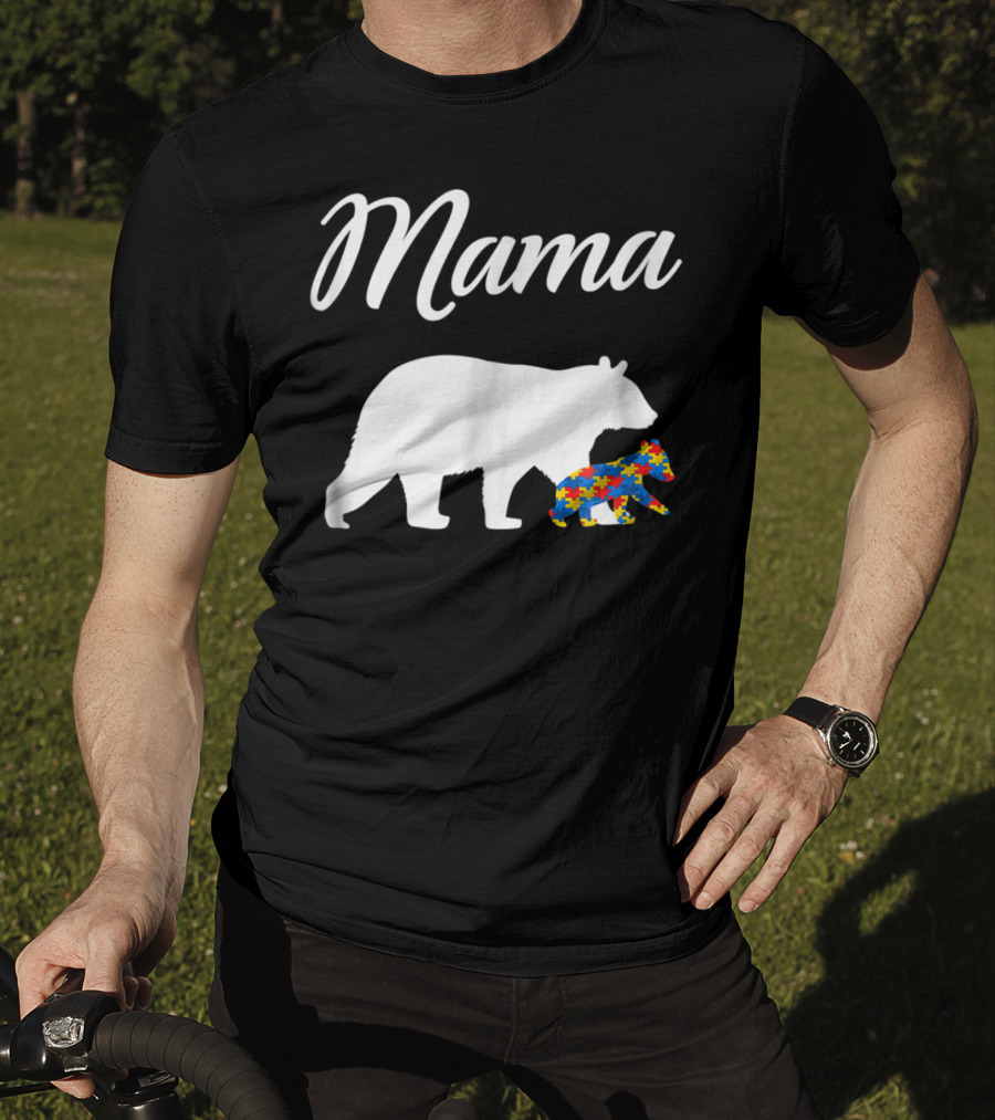 Mama Bear With Puzzle Autism Mom Cute23 T-Shirt
