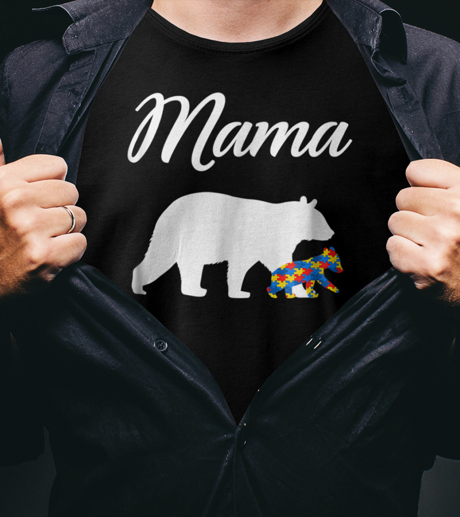 Mama Bear With Puzzle Autism Mom Cute23 T-Shirt