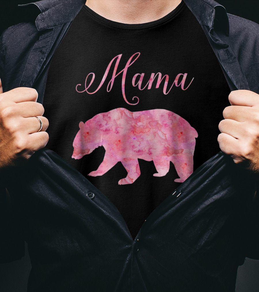 Mama Bear Mothers Birthday Mom Pink Watercolor T-Shirt