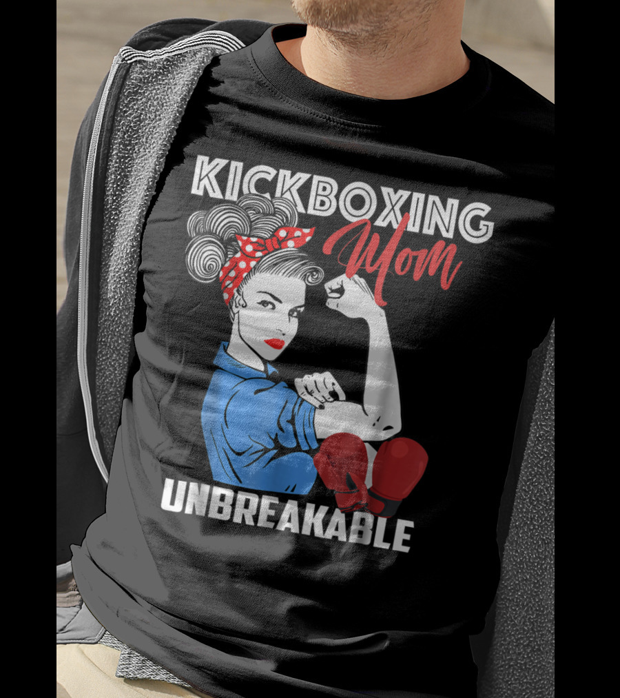 Kickboxing Mom Unbreakable Rosie The Riveter Inspired Kickboxer Mother With Red Gloves T-Shirt
