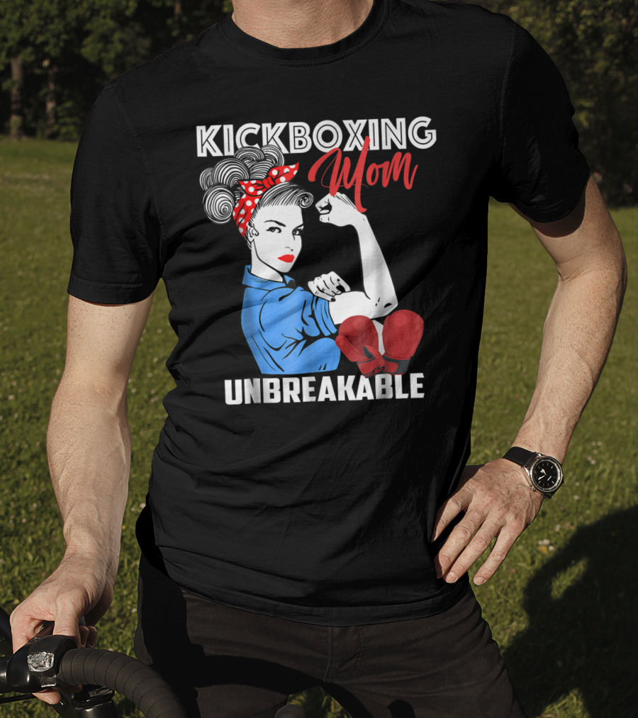 Kickboxing Mom Unbreakable Rosie The Riveter Inspired Kickboxer Mother With Red Gloves T-Shirt