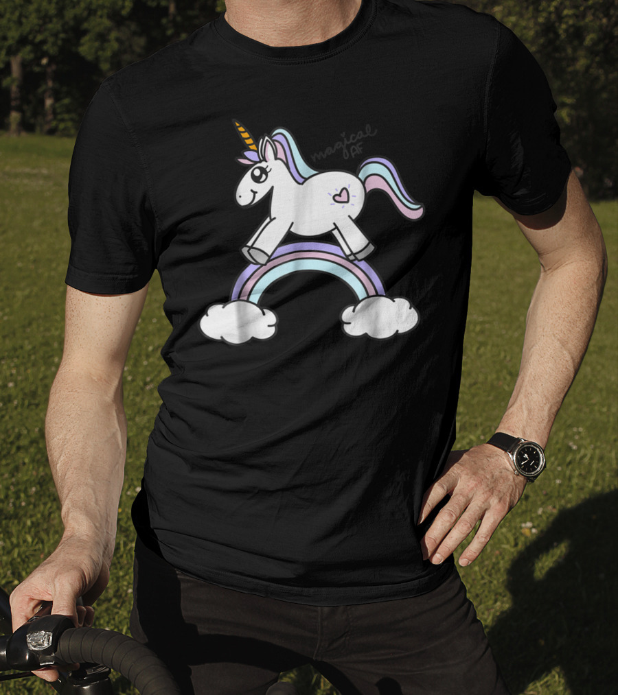 Magical AF Unicorn Mom Funny Unicorn With Rainbow And Clouds T-Shirt