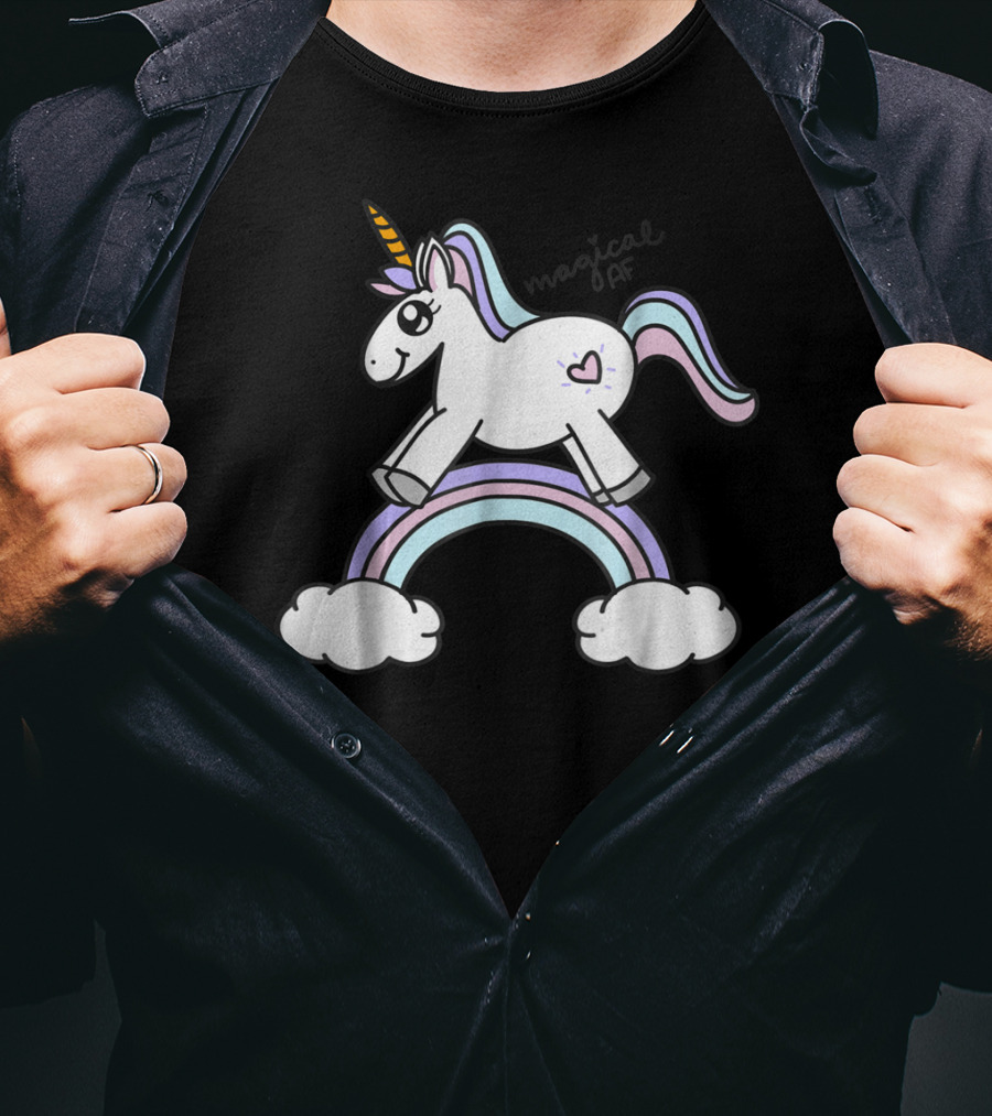 Magical AF Unicorn Mom Funny Unicorn With Rainbow And Clouds T-Shirt