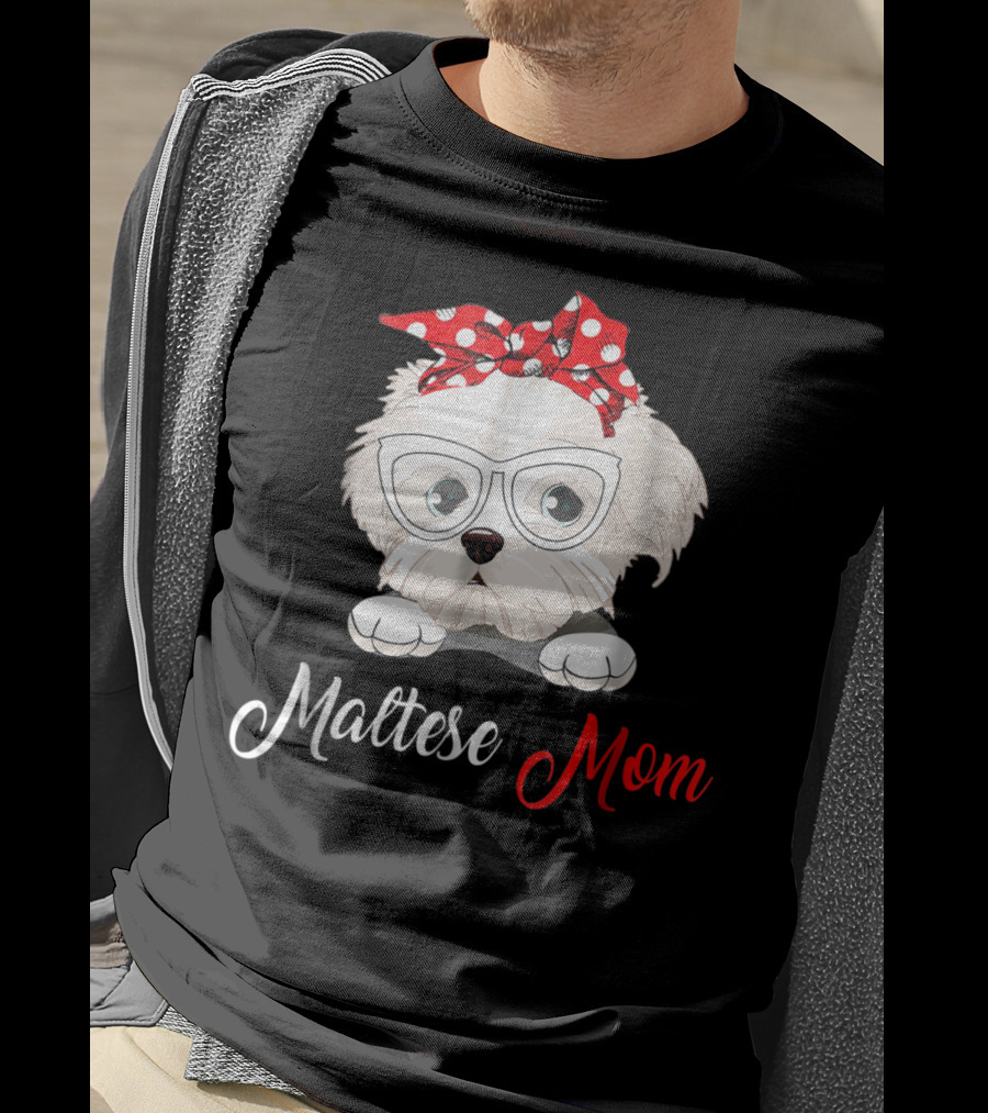 Maltese Mom Glasses Red Bow Birthday Outfit93 T-Shirt