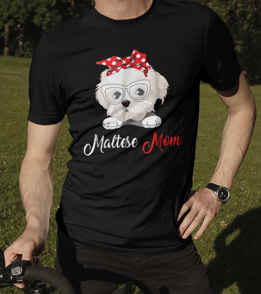 Maltese Mom Glasses Red Bow Birthday Outfit93 T-Shirt