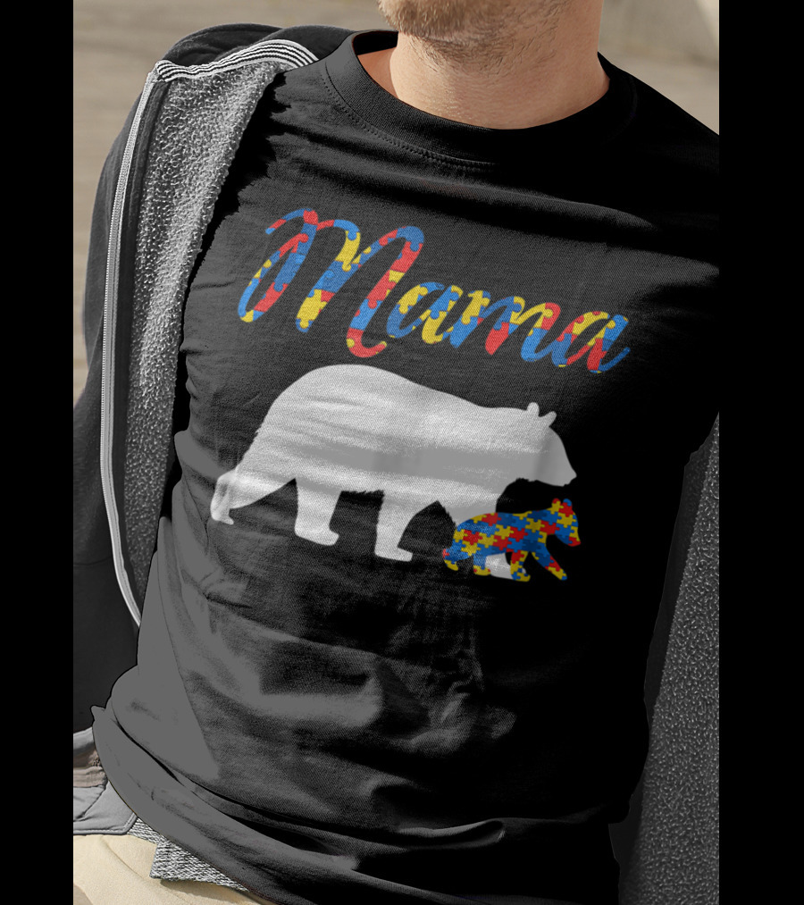 Mama Bear Autism Puzzle Piece Design For Women22 T-Shirt