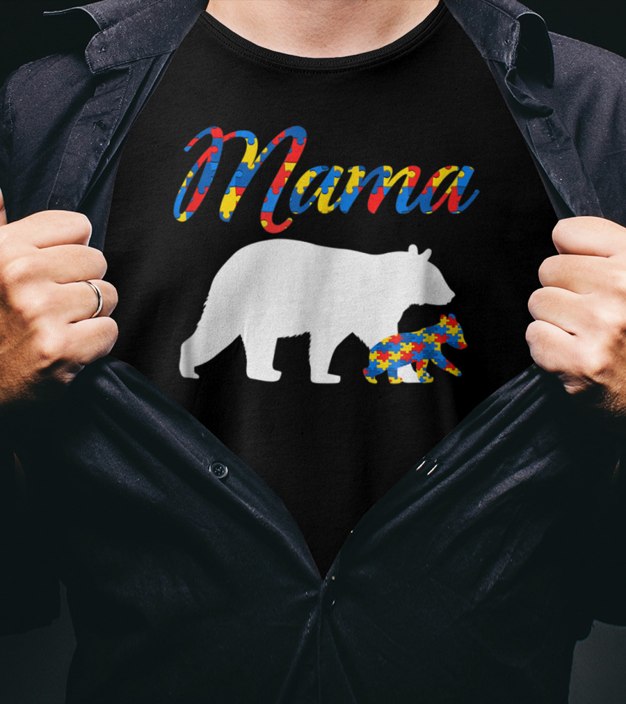 Mama Bear Autism Puzzle Piece Design For Women22 T-Shirt