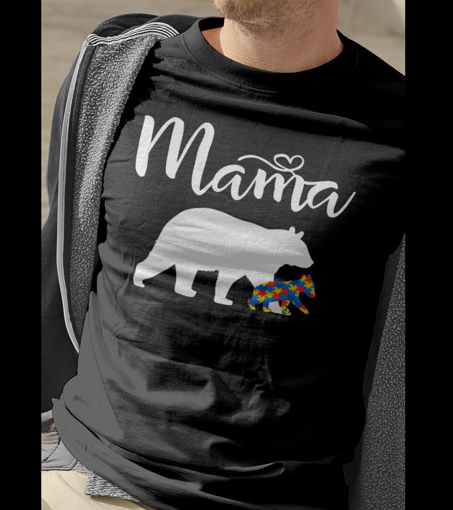 Mama Bear Heart Autism Mom Puzzle Cub24 T-Shirt
