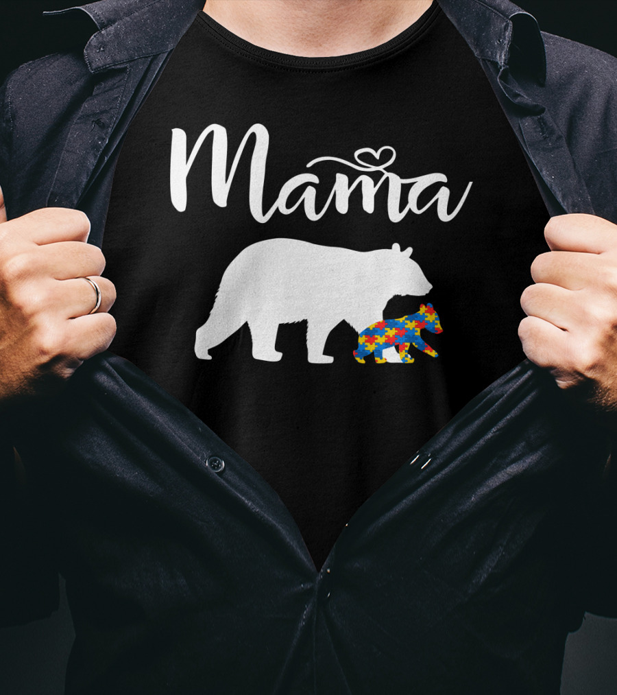 Mama Bear Heart Autism Mom Puzzle Cub24 T-Shirt