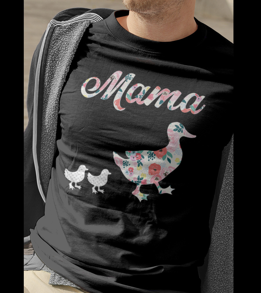 Mama Duck Mom Of 2 Floral Pattern Mother Duck T-Shirt