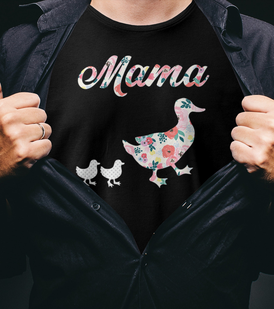 Mama Duck Mom Of 2 Floral Pattern Mother Duck T-Shirt