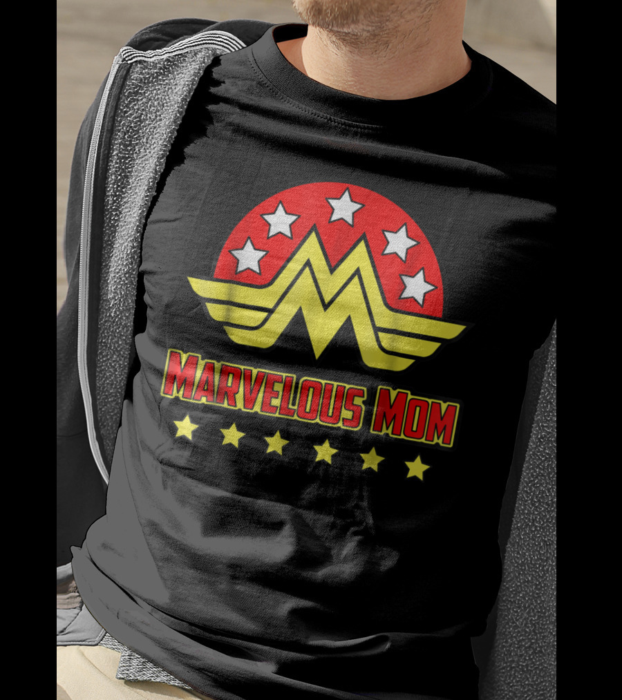 Marvelous Mom Superhero Wonder-Inspired Stars Emblem T-Shirt