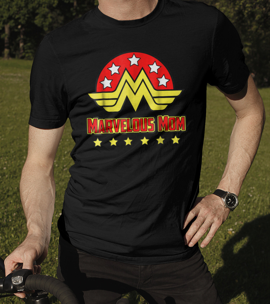 Marvelous Mom Superhero Wonder-Inspired Stars Emblem T-Shirt
