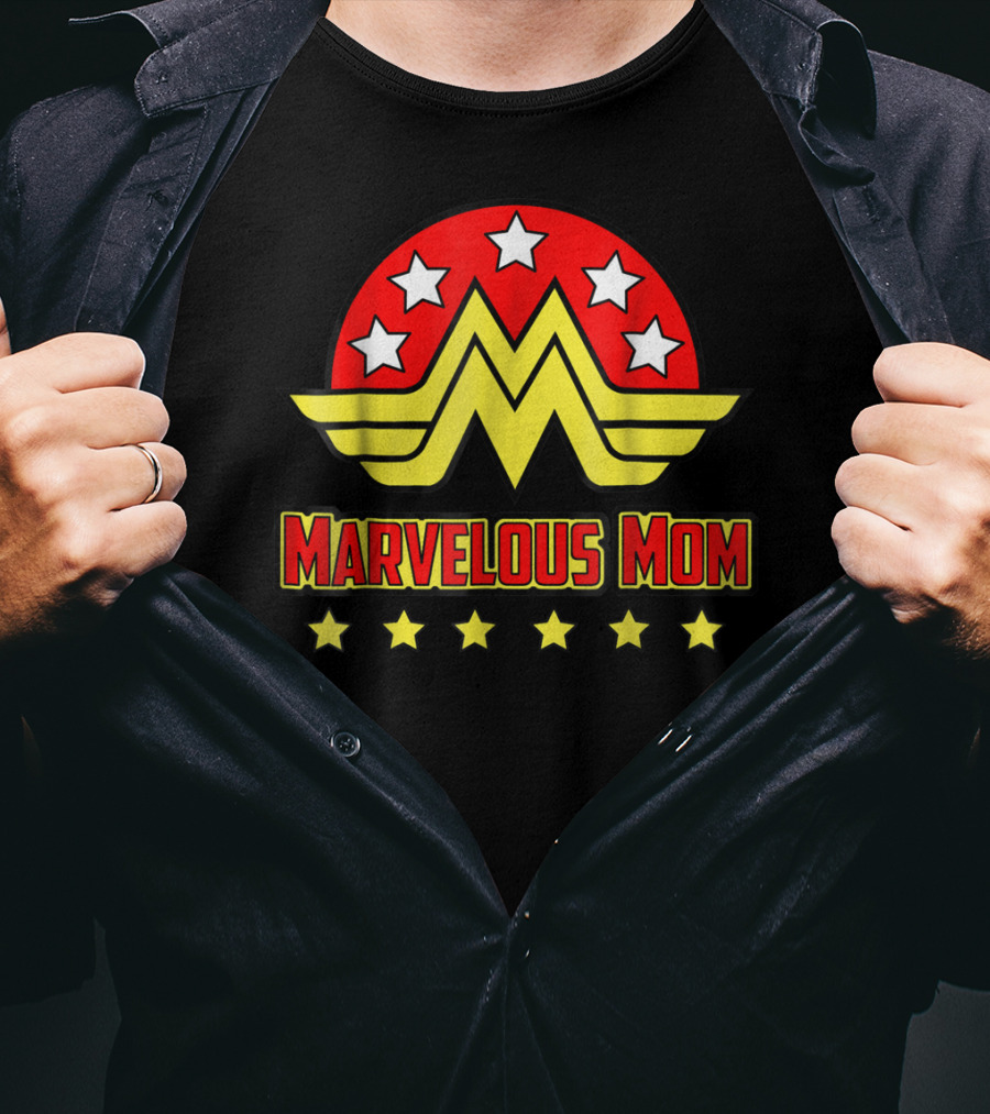 Marvelous Mom Superhero Wonder-Inspired Stars Emblem T-Shirt