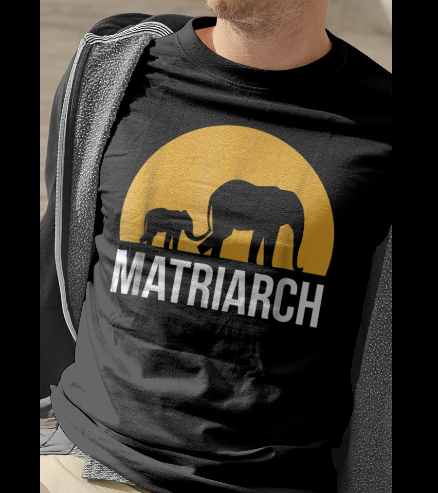 Matriarch Elephant Silhouette With Yellow Sunset Circle T-Shirt