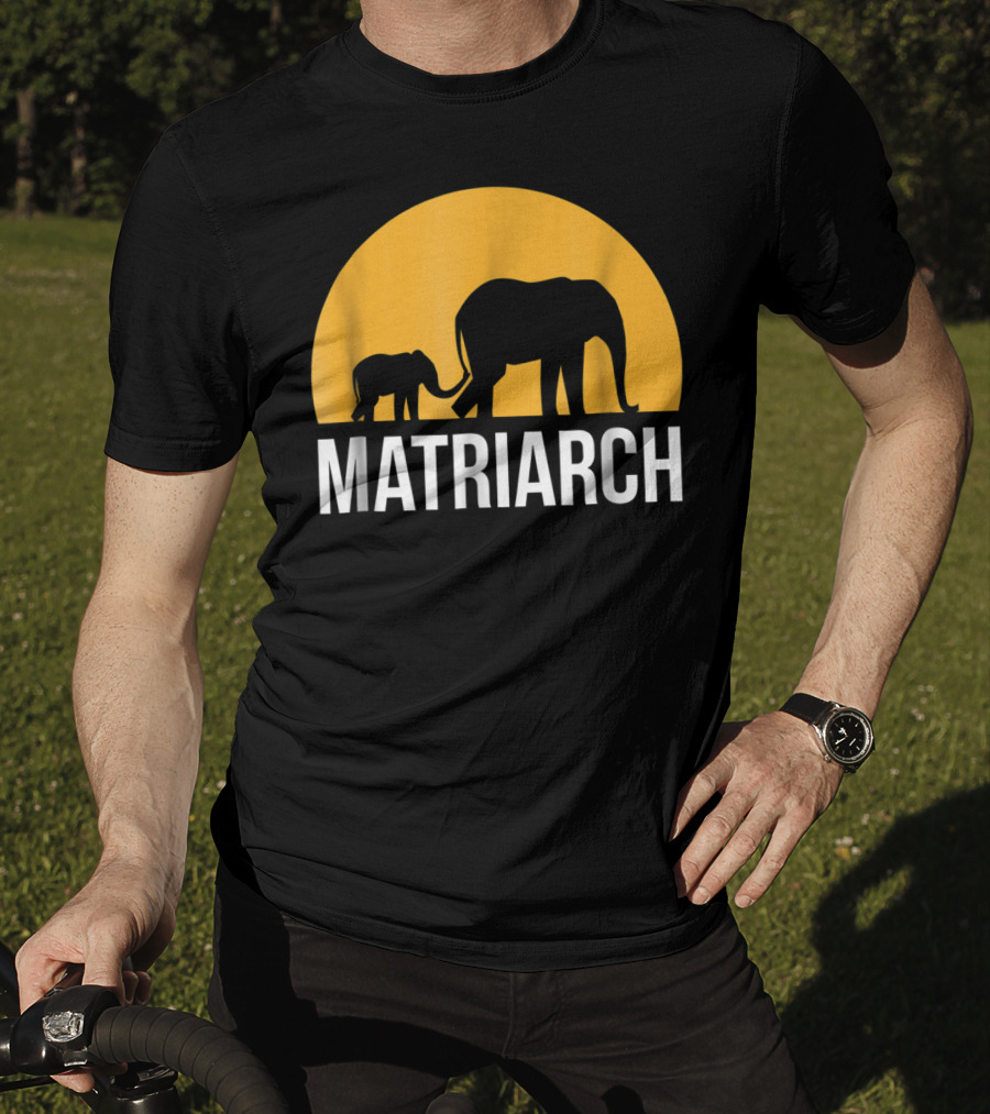 Matriarch Elephant Silhouette With Yellow Sunset Circle T-Shirt