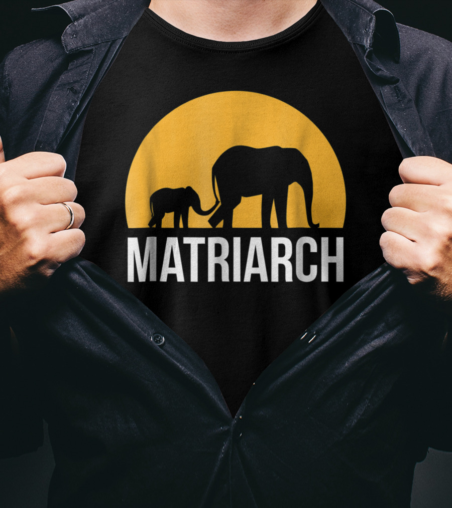 Matriarch Elephant Silhouette With Yellow Sunset Circle T-Shirt