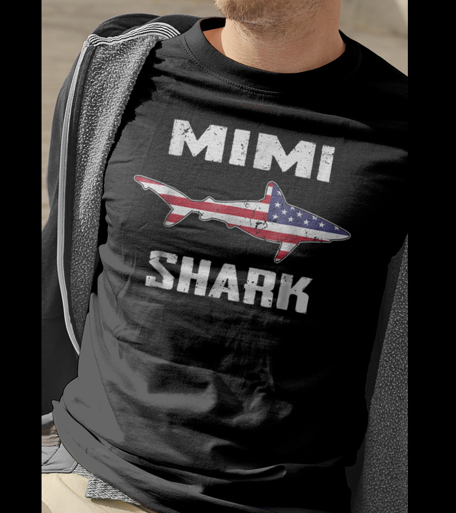 Mimi Shark American Flag Patriotic Family Mom75 T-Shirt