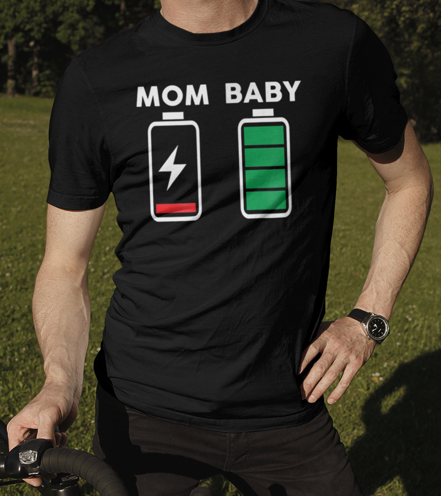 Mom Baby Battery Drained Full Charge Icons T-Shirt