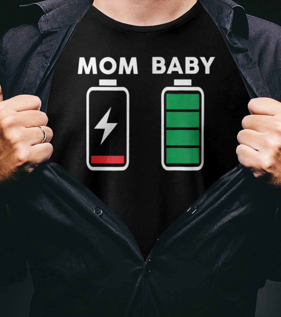 Mom Baby Battery Drained Full Charge Icons T-Shirt