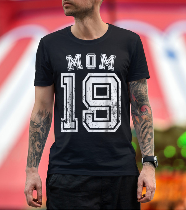 Premium T-Shirt: Mom 19 Nineteen Soccer Hockey Football Softball Team Sports Number T-Shirt Mom 19 Nineteen Soccer Hockey Football Softball Team Sports Number T-Shirt