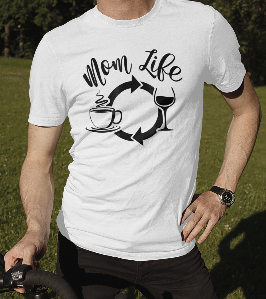 Mom Life Coffee Wine Repeat Funny Mom Circle S76 T-Shirt