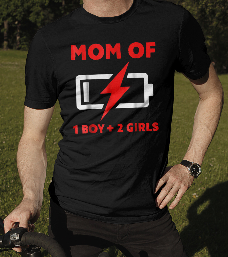 Mom Of 1 Boy 2 Girls Battery Low Mother Of Three Kids29 T-Shirt