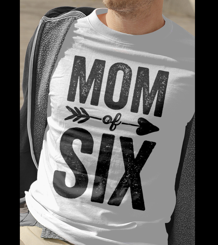 Mom Of Six Arrow Typography T-Shirt